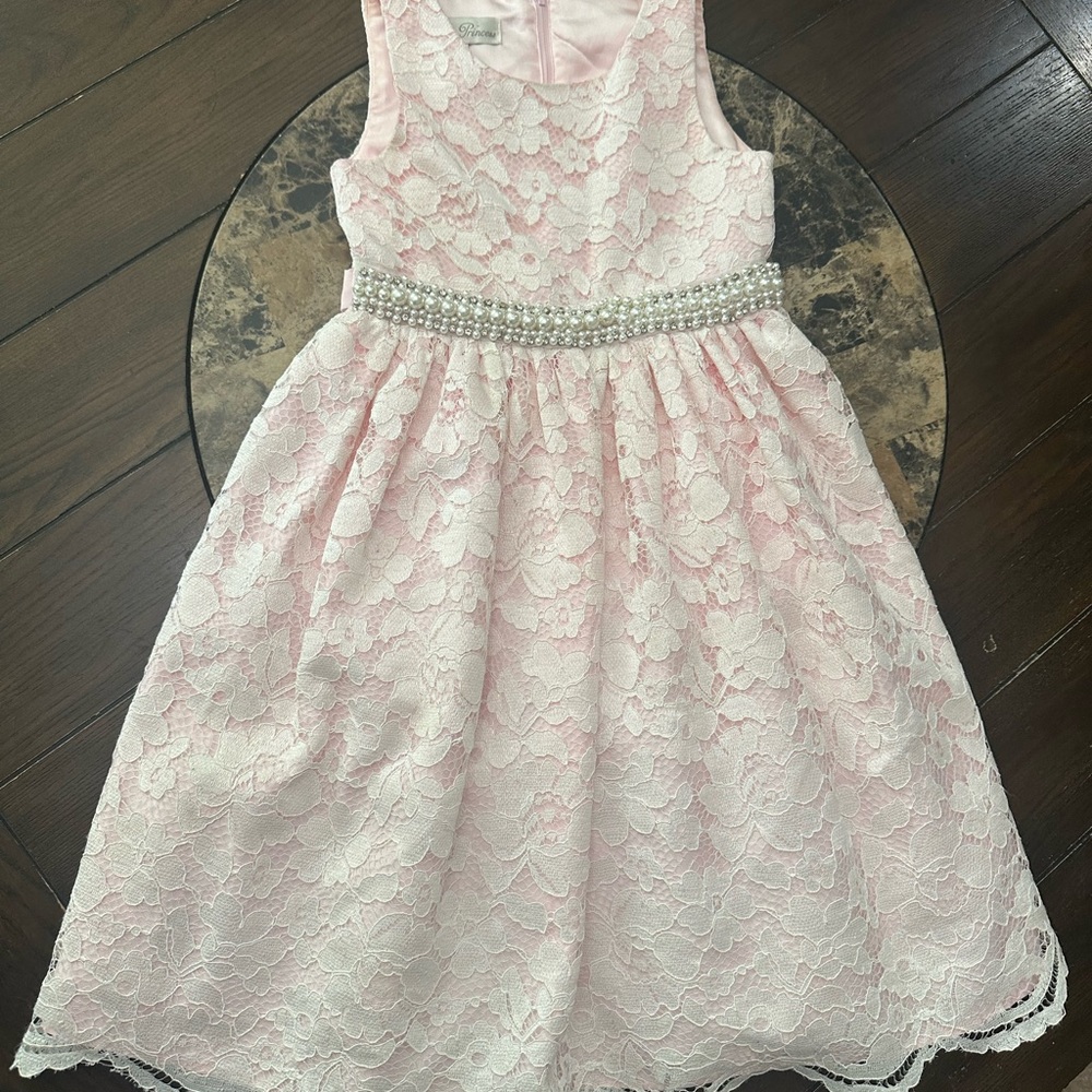 Charming Pink Lace Kids Dress with Pearl Detail